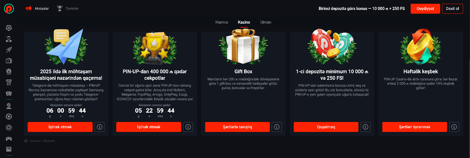 Pin Up Kazinoda Bonus Təklifləri